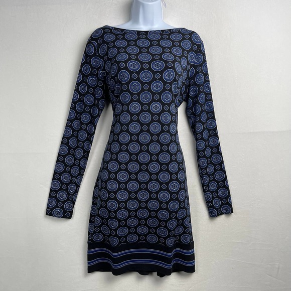 Michael Kors Dresses & Skirts - Michael Kors Blue Medallion Long Sleeve Stretch Knee Length Lightweight‎ Dress M